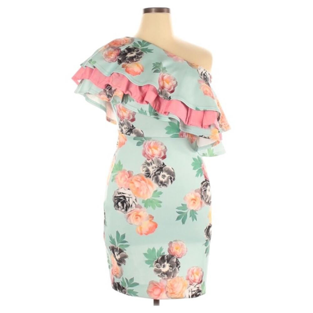SZ 14 ASOS Floral Ruffle Print Dress Off Shoulder Ruffle